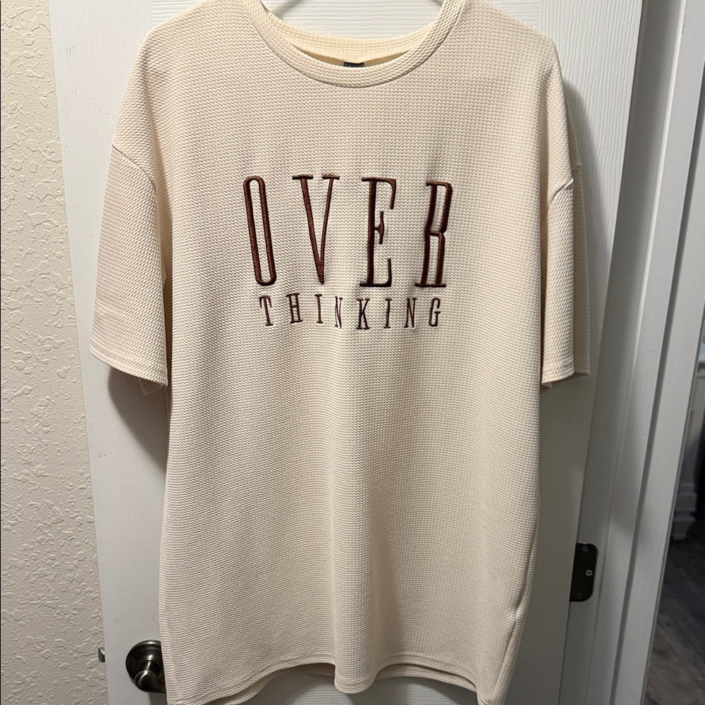 SHEIN Cream Short Sleeve Tee with Maroon Print